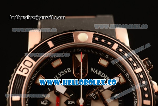 Ulysse Nardin Maxi Marine Diver Chronograph Miyota OS20 Quartz Rose Gold Case with Black Dial White Markers and Black Rubber Strap - Click Image to Close